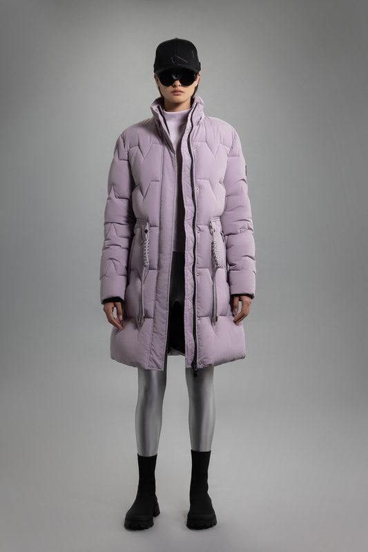 MF30-1353 Longline quilted polydown coat with fake fur and removable hood