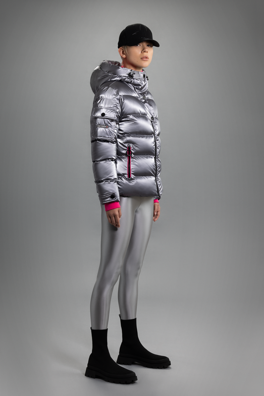 MF30-1285 Metallic polydown short jacket with non removable hood