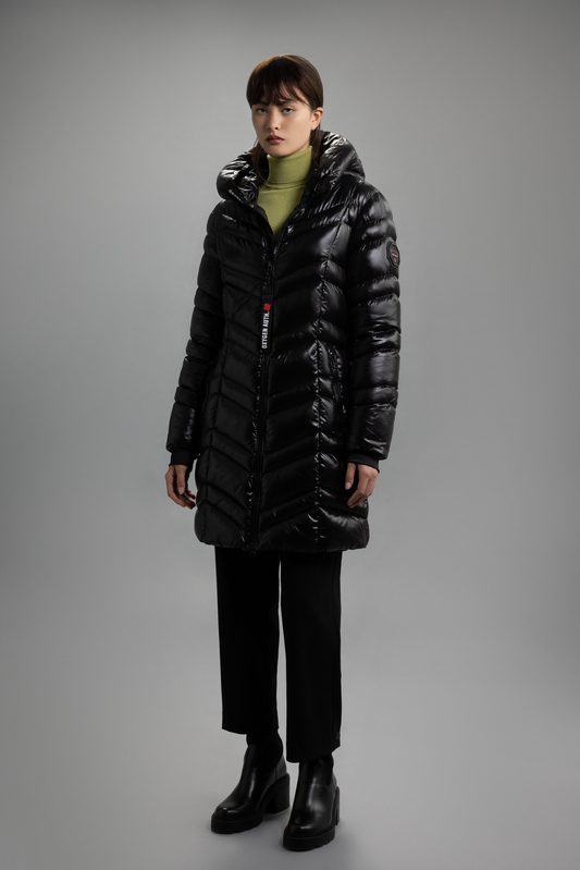 MF30-1377 Longline quilted polydown coat with removable fake fur